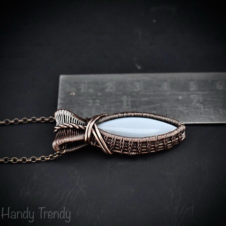 White moonstone pendant, Copper wire wrapped necklace, Unique handmade gift, One of a kind jewelry, Artisan necklace