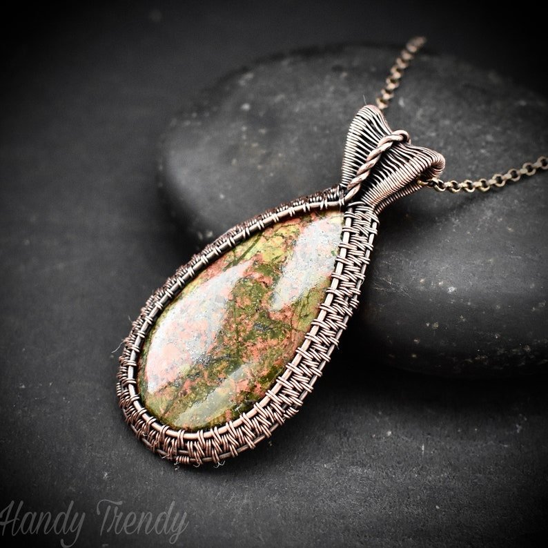 Unakite gemstone pendant, Copper wire wrapped jewelry, Unique handmade Gift, Artisan boho necklace, one of a kind artisan boho jewellery