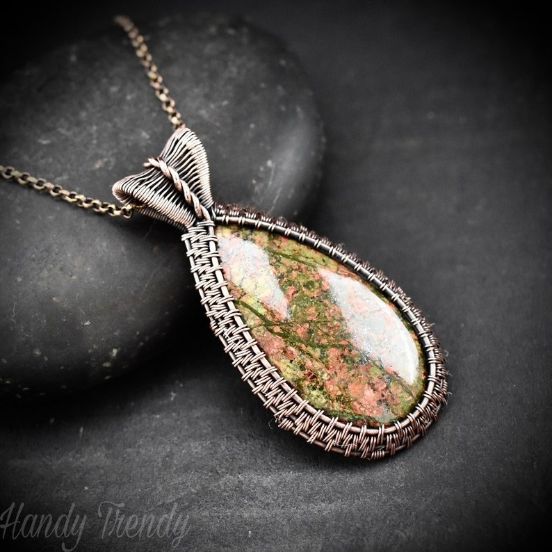 Unakite gemstone pendant, Copper wire wrapped jewelry, Unique handmade Gift, Artisan boho necklace, one of a kind artisan boho jewellery