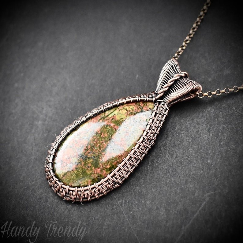 Unakite gemstone pendant, Copper wire wrapped jewelry, Unique handmade Gift, Artisan boho necklace, one of a kind artisan boho jewellery