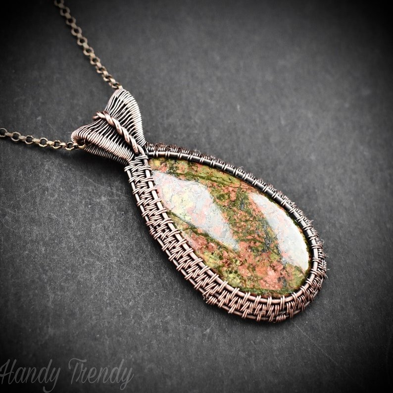 Unakite gemstone pendant, Copper wire wrapped jewelry, Unique handmade Gift, Artisan boho necklace, one of a kind artisan boho jewellery