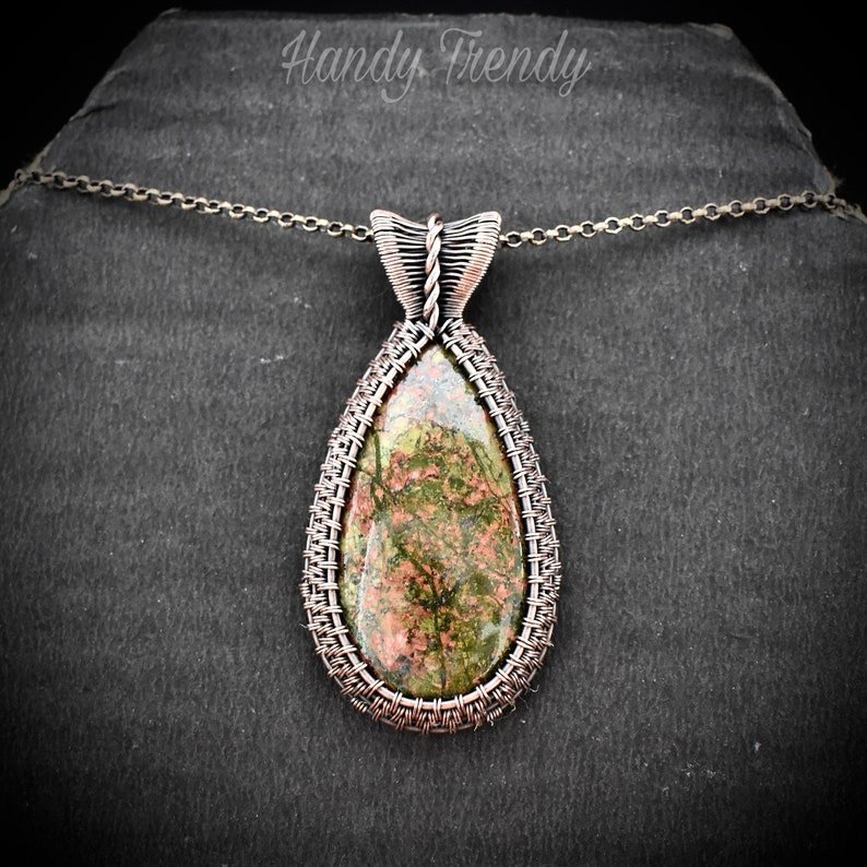 Unakite gemstone pendant, Copper wire wrapped jewelry, Unique handmade Gift, Artisan boho necklace, one of a kind artisan boho jewellery