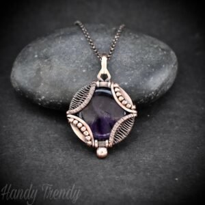 Star amethyst necklace, Wavy prong pendant, Copper wire wrapped jewelry, Unique handmade gift, One of a kind artisan boho style