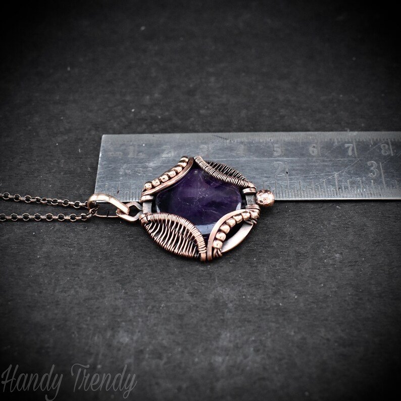 Star amethyst necklace, Wavy prong pendant, Copper wire wrapped jewelry, Unique handmade gift, One of a kind artisan boho style
