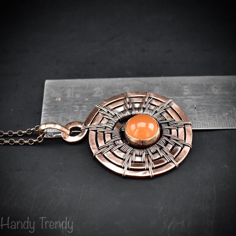 Sun pendant, Carnelian copper wire wrap jewelry, Celtic spiral necklace, Unique handmade gift, One of a kind Artisan boho jeweley