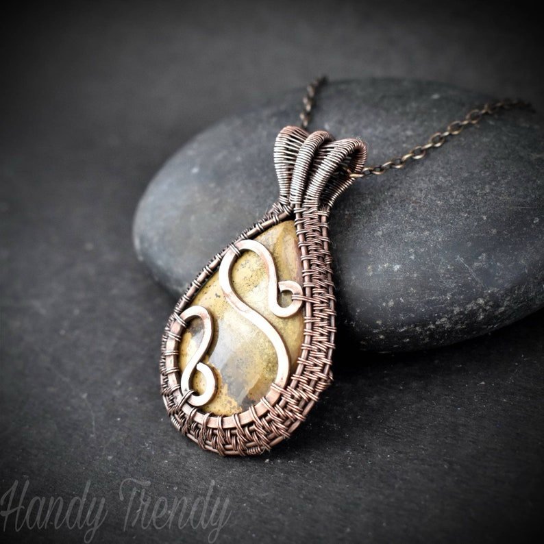 Cobra jasper pendant, Copper wire wrapped Jewelry, Unique handmade gift, One of a kind boho necklace