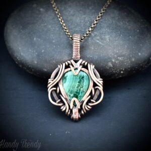 Malachite pendant, Free flow copper wire wrapped necklace, Unique handmade gift, One of a kind jewelry, Artisan boho jewelry