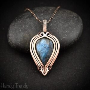 Blue labradorite pendant, Free flow copper Wire wrapped necklace, Unique handmade gift, One of a kind jewelry, Celtic necklace