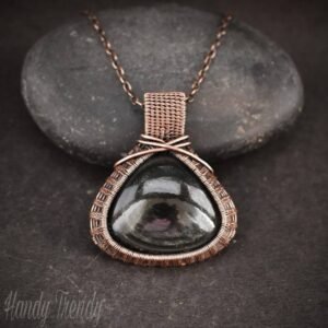 Obsidian pendant, Wire wrap jewelry, Copper necklace, Unique handmade gift, One of a kind artisan jewelry