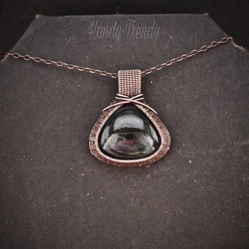 Obsidian pendant, Wire wrap jewelry, Copper necklace, Unique handmade gift, One of a kind artisan jewelry