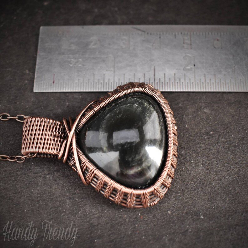 Obsidian pendant, Wire wrap jewelry, Copper necklace, Unique handmade gift, One of a kind artisan jewelry