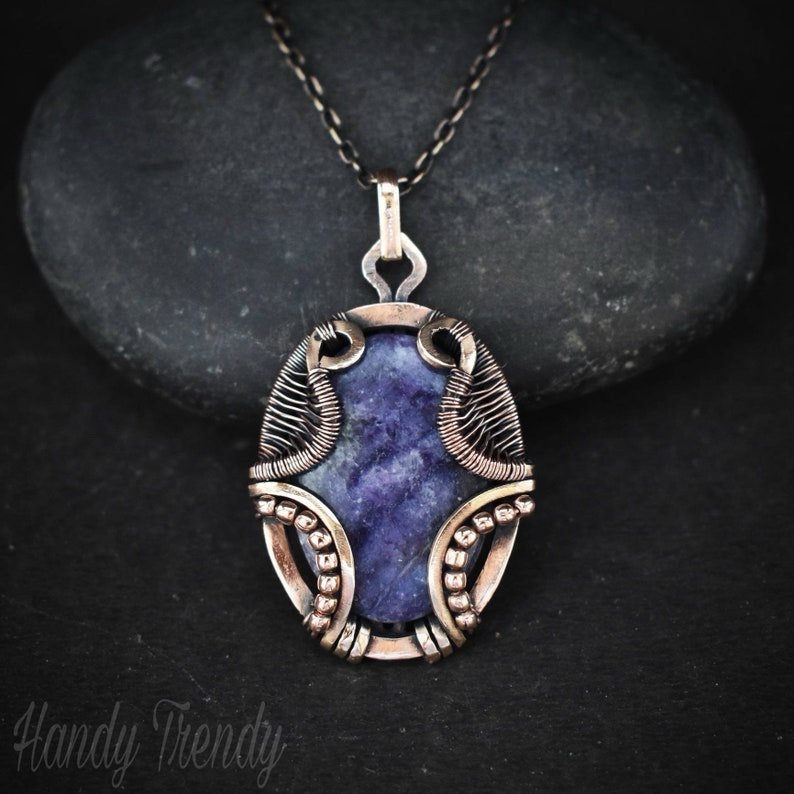 Purple lapidolite necklace, Copper Wire wrap jewelry, Unique handmade gift, Onr of a kind, Artisan Pendant