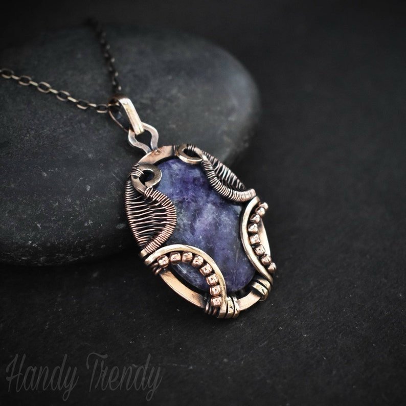 Purple lapidolite necklace, Copper Wire wrap jewelry, Unique handmade gift, Onr of a kind, Artisan Pendant