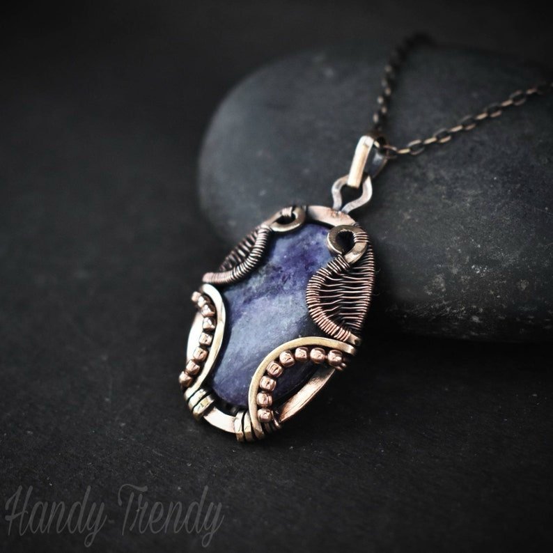 Purple lapidolite necklace, Copper Wire wrap jewelry, Unique handmade gift, Onr of a kind, Artisan Pendant