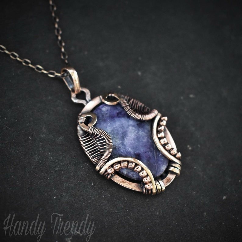 Purple lapidolite necklace, Copper Wire wrap jewelry, Unique handmade gift, Onr of a kind, Artisan Pendant