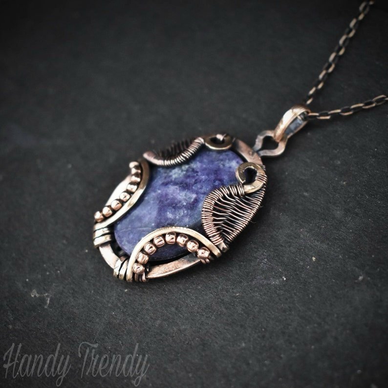 Purple lapidolite necklace, Copper Wire wrap jewelry, Unique handmade gift, Onr of a kind, Artisan Pendant