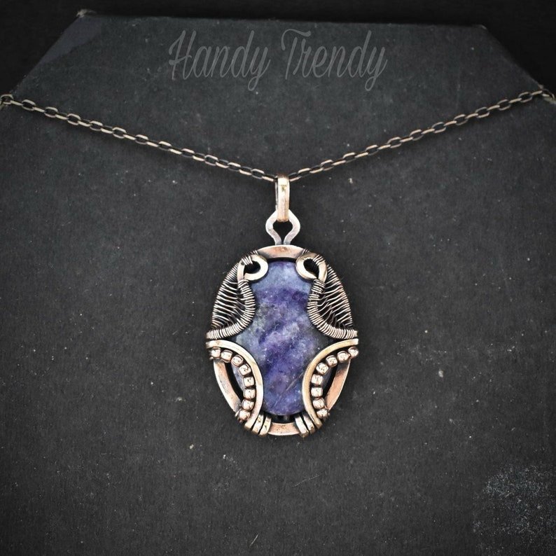 Purple lapidolite necklace, Copper Wire wrap jewelry, Unique handmade gift, Onr of a kind, Artisan Pendant