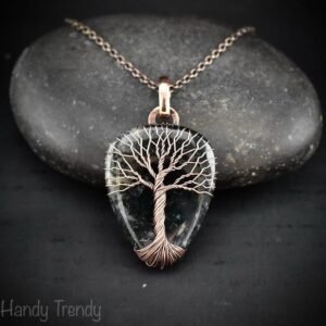 Moss agate tree of life pendant, Copper wire wrapped jewelry, Unique handmade gift, Artisan jewellery, One of a kind necklace