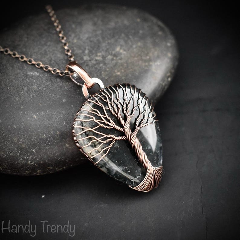 Moss agate tree of life pendant, Copper wire wrapped jewelry, Unique handmade gift, Artisan jewellery, One of a kind necklace