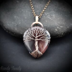 Orange botswana agate tree of life pendant, Copper wire wrap jewelry, Unique handmade gift, Artisan necklace, One of a kind piece