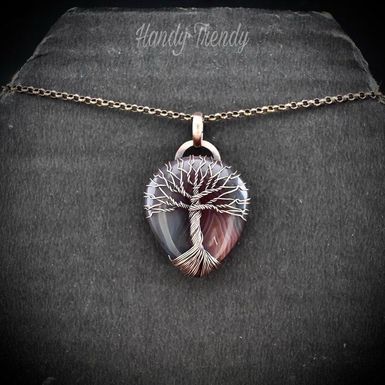 Orange botswana agate tree of life pendant, Copper wire wrap jewelry, Unique handmade gift, Artisan necklace, One of a kind piece