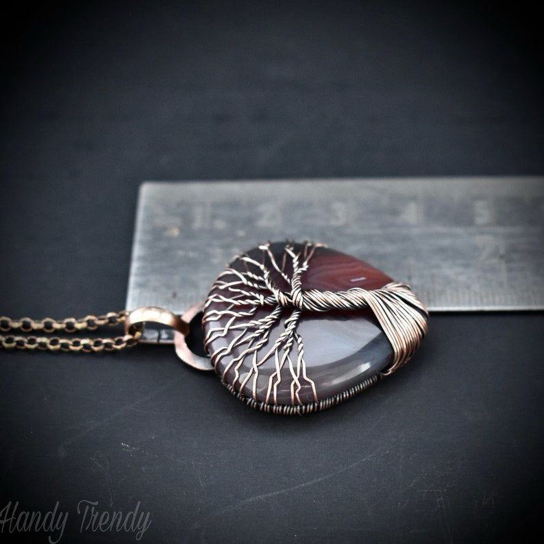 Orange botswana agate tree of life pendant, Copper wire wrap jewelry, Unique handmade gift, Artisan necklace, One of a kind piece