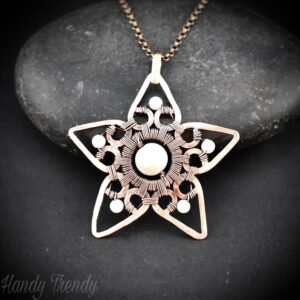 Pearl star pendant, Copper wire wrapped jewelry, Unique handmade necklace, One of a kind artisan jewellery, Statement necklace