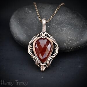 Carnelian pendant, Free flow copper wire wrapped necklace, Unique handmade One of a kind Artisan boho jewelry, Orange pendant