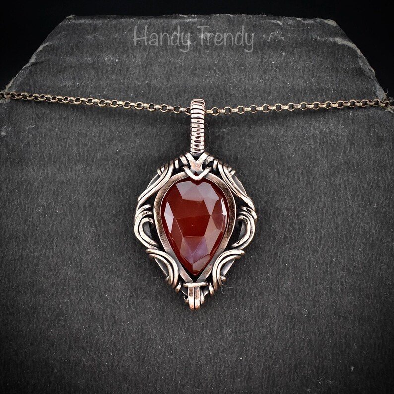 Carnelian pendant, Free flow copper wire wrapped necklace, Unique handmade One of a kind Artisan boho jewelry, Orange pendant