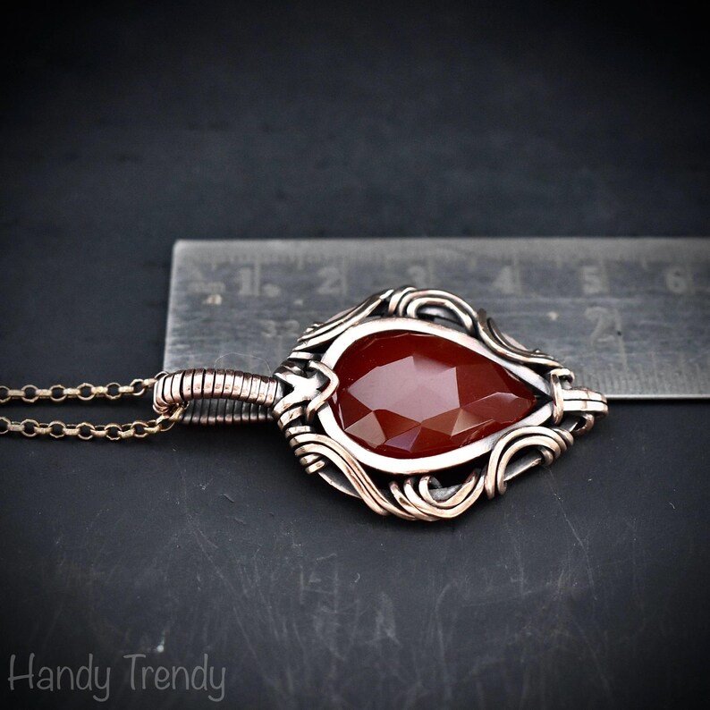 Carnelian pendant, Free flow copper wire wrapped necklace, Unique handmade One of a kind Artisan boho jewelry, Orange pendant