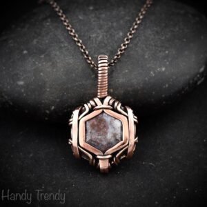 Ocean jasper hexagon pendant, Free flow copper wire wrapped necklace, Unique handmade gift, One of kind jewellery, Artisan boho jewellery