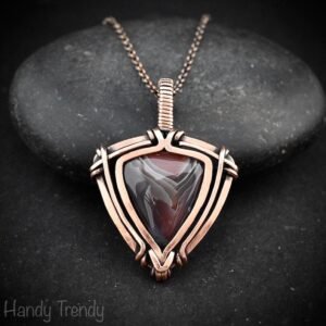 Orange botswana agate free flow pendant, Copper wire wrap jewelry, Unique handmade Artisan necklace, One of a kind piece