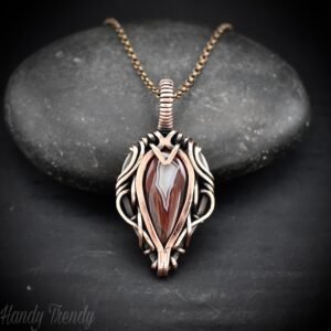 Orange botswana agate free flow pendant, Copper wire wrap jewelry, Unique handmade gift, Artisan necklace, One of a kind piece