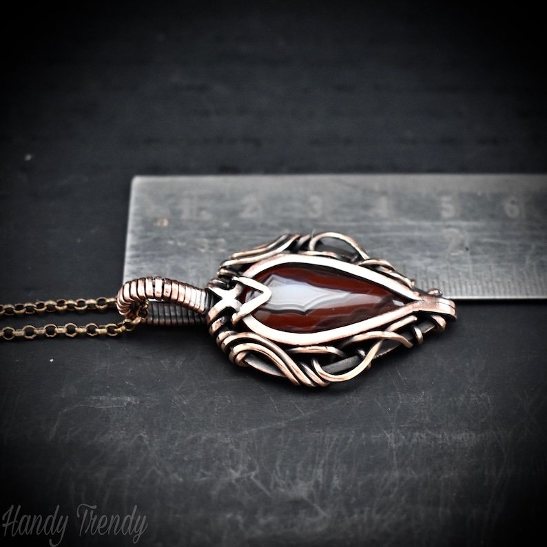 Orange botswana agate free flow pendant, Copper wire wrap jewelry, Unique handmade gift, Artisan necklace, One of a kind piece