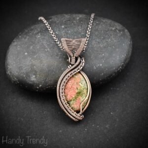 Unakite pendant, Copper wire wrapped necklace, Unique handmade gift, One of a kind Artisan boho jewelry