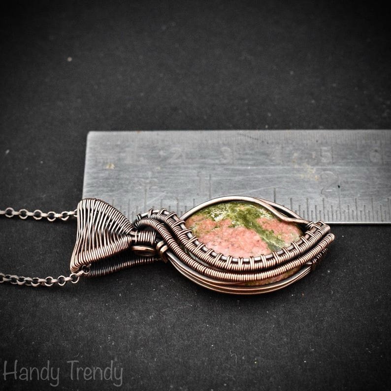 Unakite pendant, Copper wire wrapped necklace, Unique handmade gift, One of a kind Artisan boho jewelry