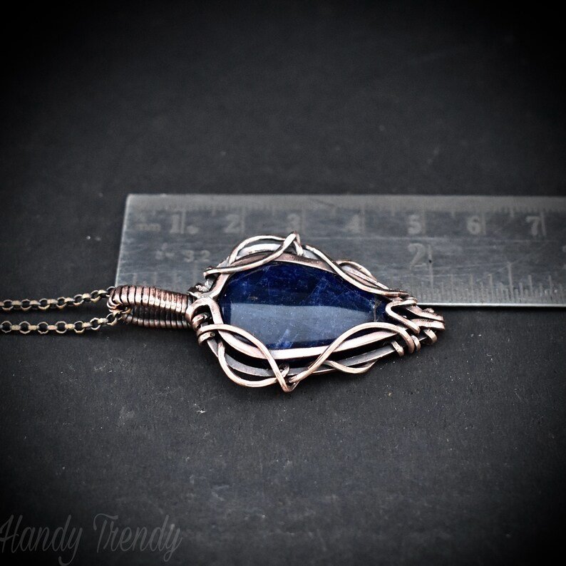 Sodalite pendant, Free flow copper wire wrapped necklace, Unique handmade gift, One of a kind jewelry, Artisan boho jewelry