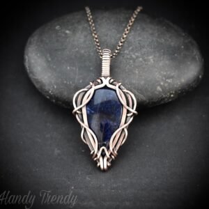 Sodalite pendant, Free flow copper wire wrapped necklace, Unique handmade gift, One of a kind jewelry, Artisan boho jewelry