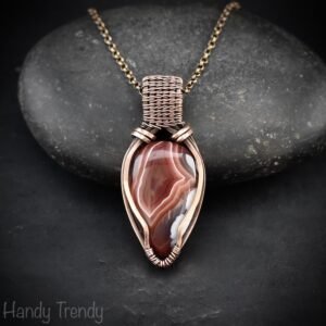 Orange botswana agate pendant, Copper wire wrap jewelry, Unique handmade gift, Artisan necklace, One of a kind piece