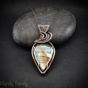 Multi flash labradorite wave pendant, Copper wire wrap jewelry, Unique handmade gift, Artisan necklace, One of a kind piece