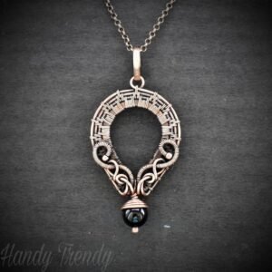 Black onyx teardrop pendant, Copper wire wrapped jewelry, Unique handmade gift, Artisan boho necklace, Statement piece