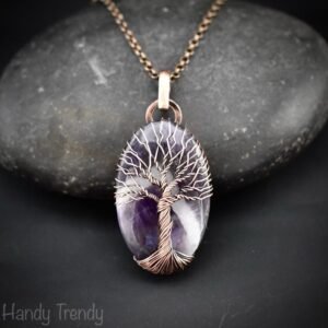 Star amethyst tree of life pendant, Copper wire wrap jewelry, Unique handmade gift, Artisan necklace, One of a kind piece