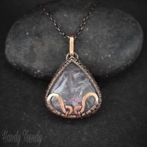 Rose quartz pendant, Copper wire wrapped necklace, Unique handmade one of a kind artisan jewelry