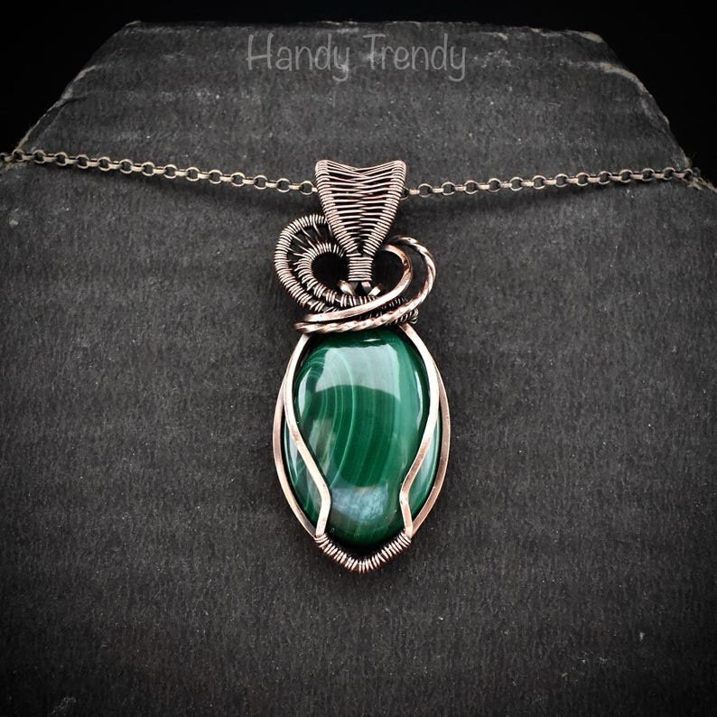 Malachite heart pendant, Copper wire wrapped necklace, Unique handmade gift, One of a kind jewelry, Artisan boho jewelry