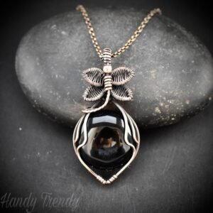 Dragonfly pendant, Black onyx and Copper Wire wrapped necklace, Unique handmade  gift, Artisan boho jewelry, One of a kind jewelry