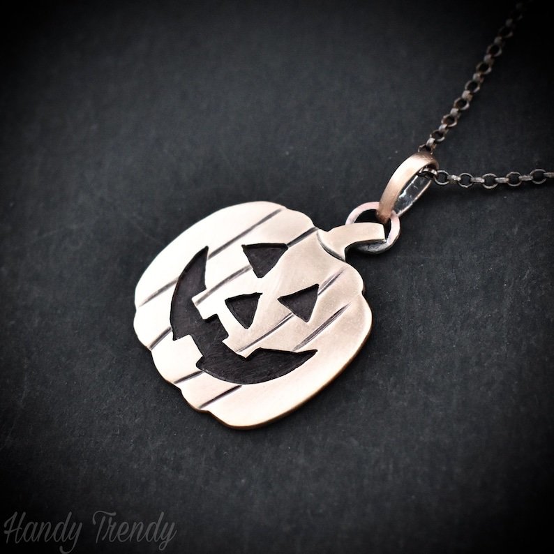 Pumpkin pendant, Copper necklace, Halloween jewelry, Unique handmade gift, Artisan boho jewelry, Handcuted piercing work, One of a kind