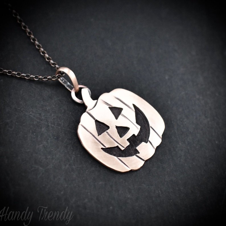 Pumpkin pendant, Copper necklace, Halloween jewelry, Unique handmade gift, Artisan boho jewelry, Handcuted piercing work, One of a kind