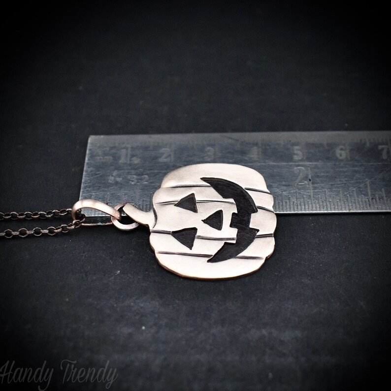 Pumpkin pendant, Copper necklace, Halloween jewelry, Unique handmade gift, Artisan boho jewelry, Handcuted piercing work, One of a kind