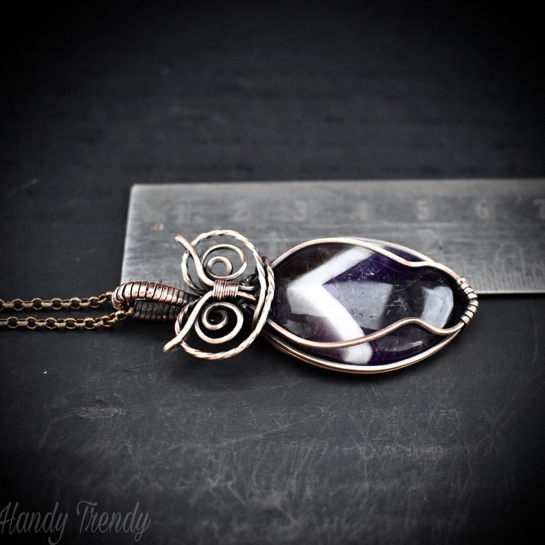 Star amethyst owl pendant, Copper wire wrapped necklace, Unique handmade gift, One of a kind jewelry, Animal jewelry, Bird necklace