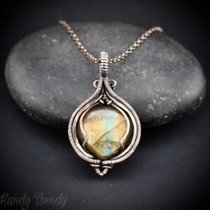 Labradorite pendant, Copper Wire wrapped necklace, Unique handmade gift, One of a kind artisan boho jewelry